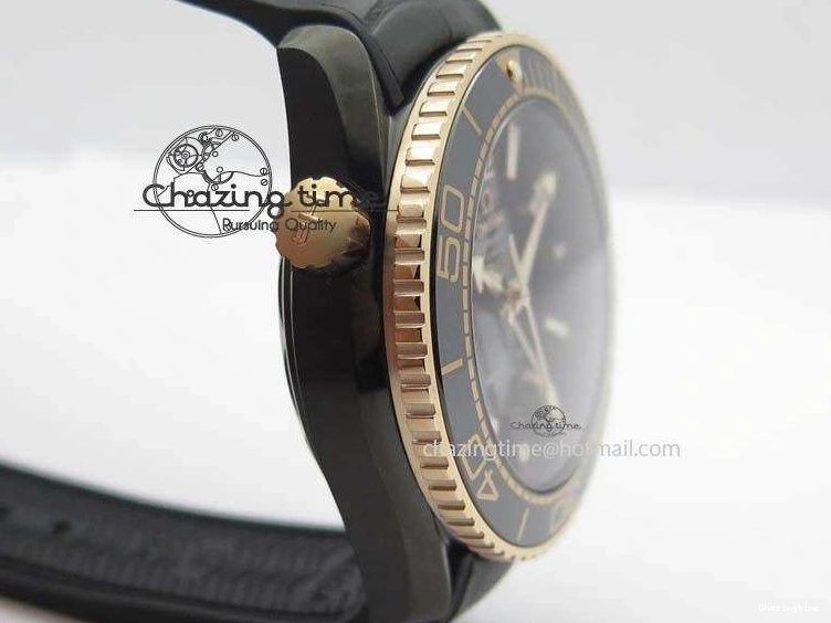 0427 Planet Ocean 45mm GMT DLC RG JHF Best Edition Black Dial On Leather Strap A Soft 8193